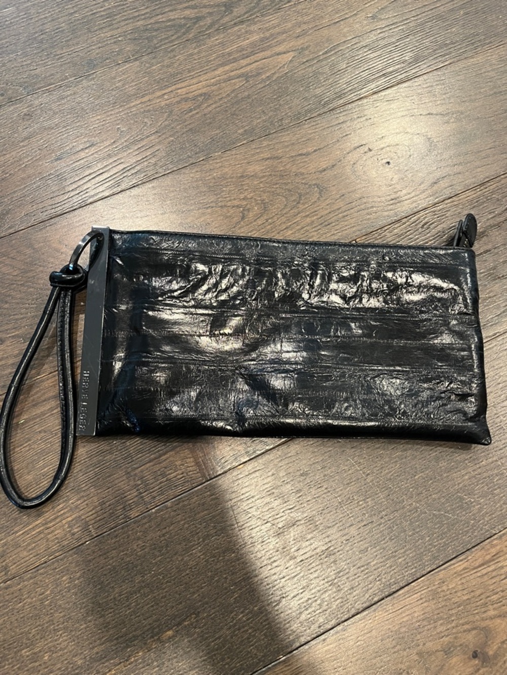 Herve Leger Leather Wristlet Clutch black